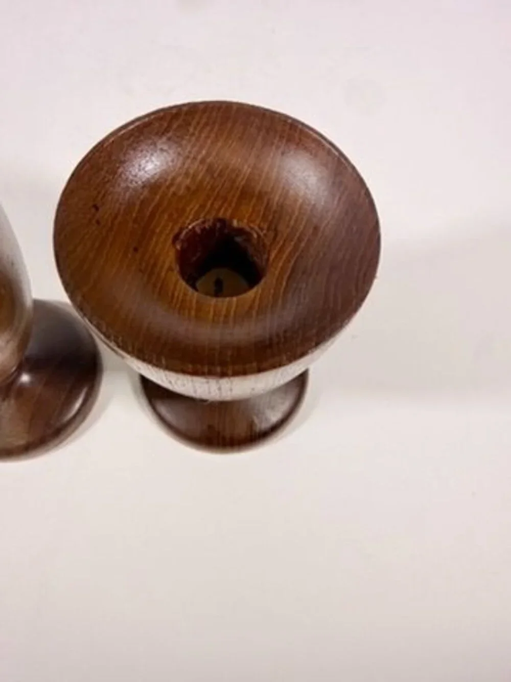 Wood Candleholders Pair Set 2 Burma Teak Mid Century Vintage Danish Style Home T